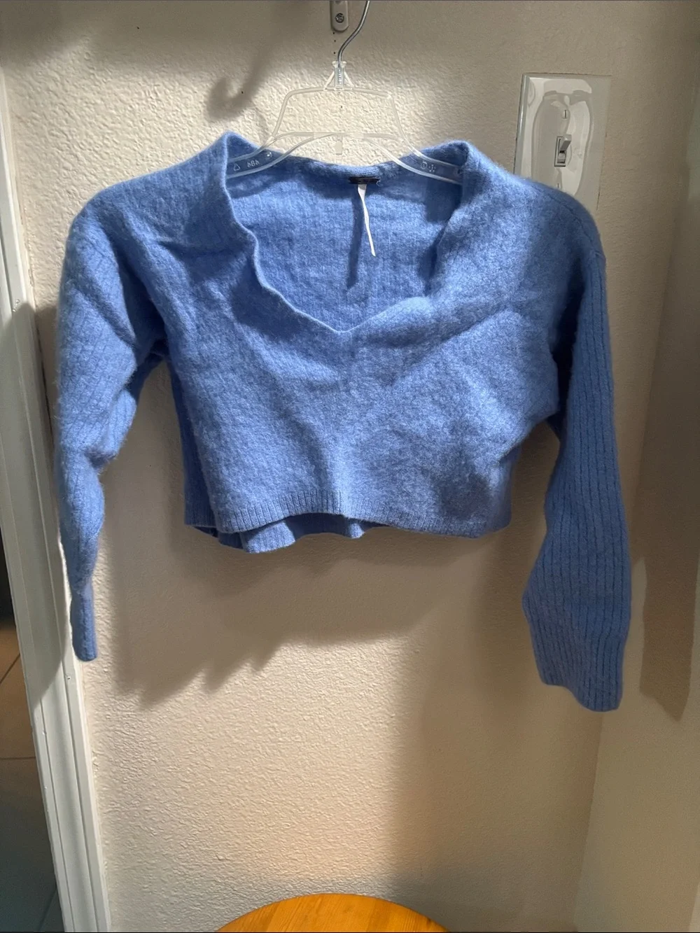 Free People Powder Blue Fuzzy Knit Blouse S